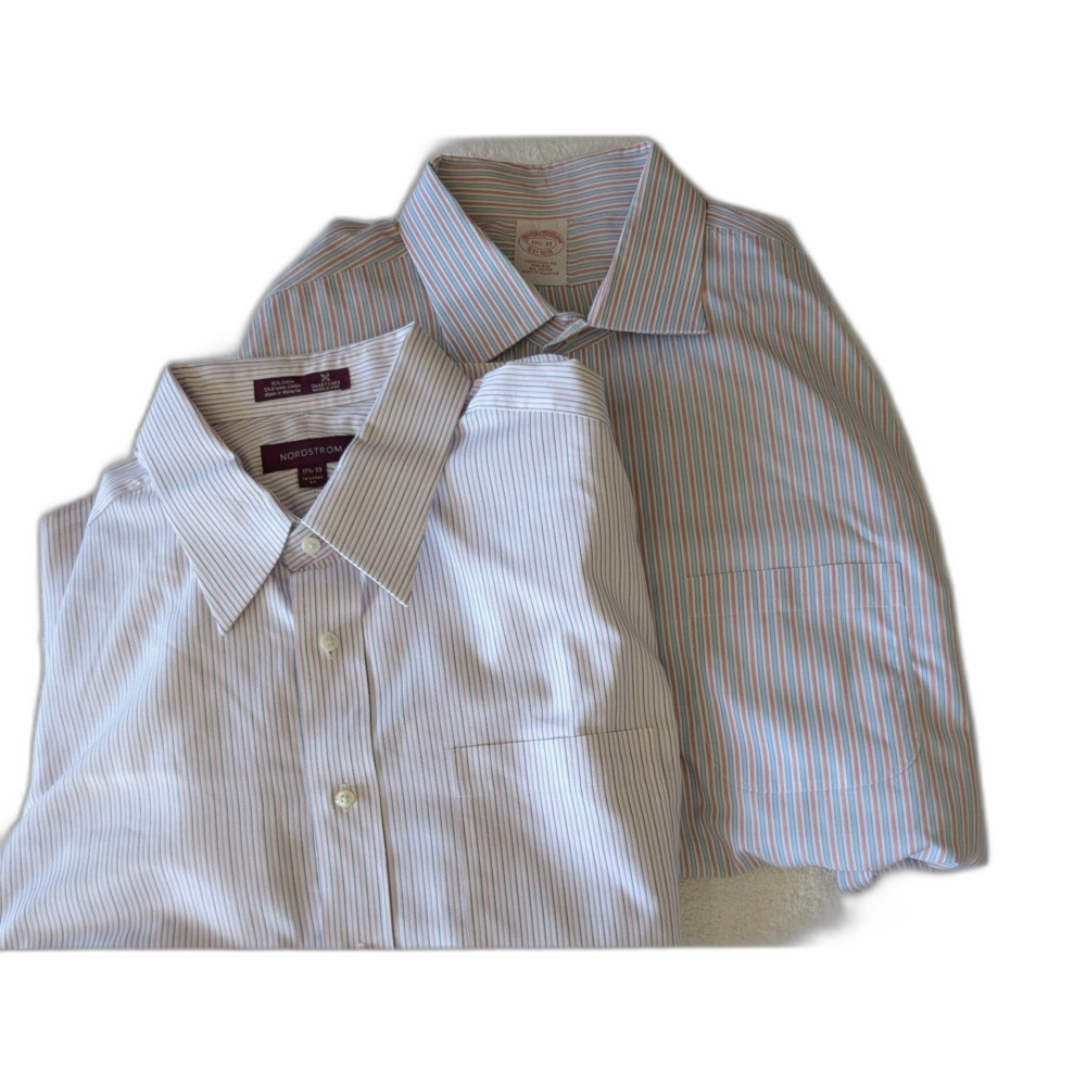 Lot of 2 Men’s Dress Shirts 17.5 33 Brooks Brothers Nordstrom Striped